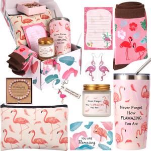 Flamingo Gifts for Women Best Funny Pink Gift for Flamingo Lovers Including Tumbler Mug Makeup Bag Keychain Socks Notepad Earring Brecelet for Birthday Christmas Mothers Day