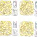 GDEALER 4 Pack 16.4 Feet 50 Led Fairy Lights Battery Operated with Remote Timer Waterproof Silver Wire Twinkle Light String Lights Outdoor Indoor 8 Modes for Bedroom Wedding Dorm Decor Warm White