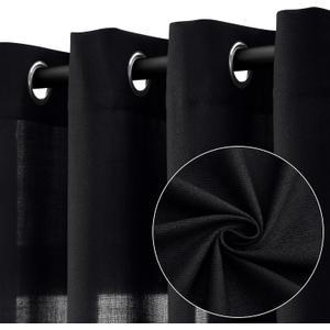 Black Linen Curtains 84 Inch Length 2 Panels for Living Room Bedroom, Light Filtering Sheer Curtains 84 Inches, Elegant Modern Grommet Semi Sheer Soft Privacy Drapes