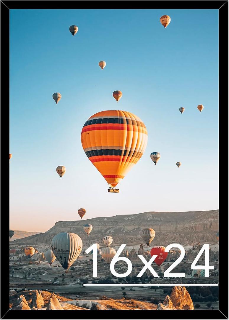 16x24 Picture Frame Black for Poster Photo Picture and 40x60 cm Canvas, Horizontal and Vertical Formats for Wall Hanging, 16 x 24 Wall Gallery Poster Photo Frame for 16 by 24 Photos Posters, Black