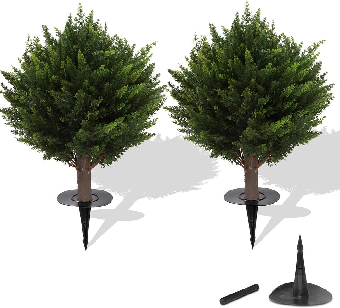15.7 inch Height Set of Two Artificial Cypress Topiary  Breathe Life & Lushness into Any Space  Lifelike  UV-Resistant Great for Indoors & Outdoor - Easy to Install  Fade-Proof