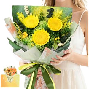 Yastouay Preserved Sunflower Bouquet, Forever Flowers for Delivery, Birthday Gifts for Women, Long-Lasting Fresh Sunflower Bouquet with Vase Gift Box, Forever Flowers for Wife Mothers Day