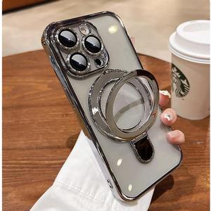 Magnetic Case for iPhone 15 Pro Case Stand & Ring Holder Compatible with MagSafe Built-in Camera Lens Protector Shockproof Phone Case for iPhone 15 Pro 6.1" - Titanium