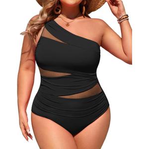 Aqua Eve Plus Size One Piece Swimsuit for Women Tummy Control Bathing Suits One Shoulder Swimwear (Black -1) Size 20 Plus