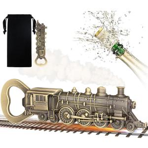 Steam Train Bottle Opener, Unique Beer Opener for Men, Dad, Boyfriend, Birthday Gifts, Bronze Locomotive with Black Velvet Bag, Perfect for Train Enthusiasts