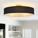 VILUXY Black and Gold Semi Flush Mount Ceiling Light Fixture, 24 Large Modern Ceiling Light with Linen Fabric Shade 5-Light Drum Ceiling Lamp for Bedroom Living Dining Room Entryway