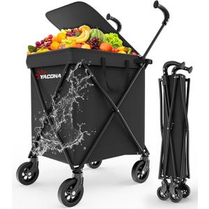 Folding Shopping Cart for Groceries - Water-Resistant Canvas Grocery Cart with Cover, 120LB Capacity, Compact Foldable for Laundry & Storage