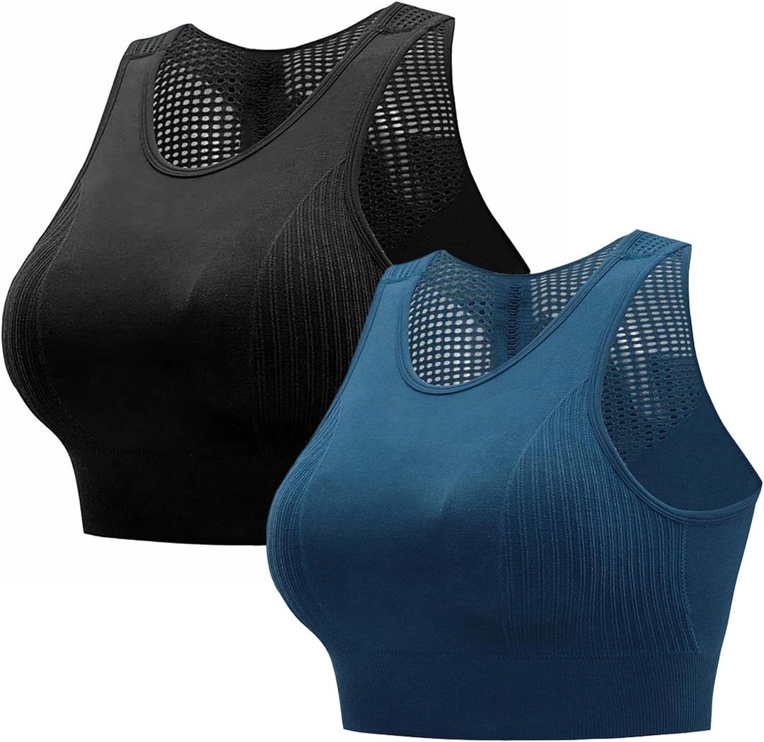Sports Bras for Women-Padded Removable Support Bra Shockproof Running Yoga Fitness Bra Breathable Quick Drying Vest Style Wide Shoulder Straps for Anti Slip Comfort Black+Blue S (S)
