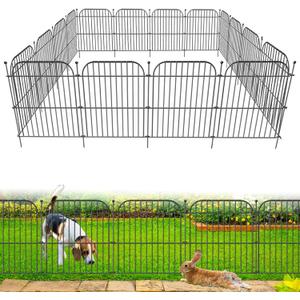 5 Panels No Dig Decorative Garden Fence for Yard, 24 in(H) x 10 ft(L) Rustproof Metal Wire Fence Border with Patio Temporary Ground Stakes, Animal Barrier Fencing for Dog and Small Pets