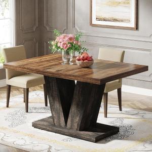 Tribesigns 47-Inch Dining Table for 4, Black Kitchen Dinner Table with Heavy Duty Pedestal, Farmhouse Wooden Eating Table for Home, Dining Room, Small Space, Black & Brown, 47.25" W x 31.5" D x 29.9" H