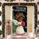 Christmas Door Cover Black Angel Girl Door Cover Merry Christmas Door Hanging Backdrop Decorations for Home Indoor Outdoor Winter Holiday Party Decor,71 x 35 Inch 2 PACK