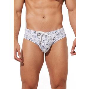 Mens Removable Pad Quick Dry Print Swim Briefs Adjustable Drawstring Surfing Short (Large, Flower/White)