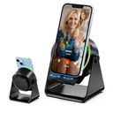 Wireless Induction Speaker, Phone Stand with Bluetooth Speaker Amplifier, Stereo Sound, RGB Ambient Light, 360° Adjustable Phone Holder Compatible with iPhone/iPad/Android/Samsung Galaxy-Black