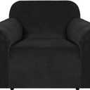 H.VERSAILTEX Stretch Velvet Armchair Cover Couch Covers 1 Cushion Chair Slipcover for Living Room Furniture Cover Crafted from Thick Comfy Rich Velour (Chair 31"-49", Black) (Jet Black)