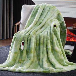 Guohaoi Heated Blanket Electric Throw, Soft Faux Rabbit Fur Electric Blanket with 10 Heating Levels 5 Sitting Timer Auto Off, Cozy Warm Heating Blankets, Machine Washable(50"x60" Light Green)