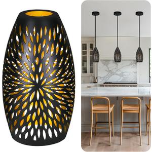 Pendant Light Shade Replacement, Metal Lampshade with 1-5/8" Fitter, ALUCSET 7.8" Height and 4.7" Diameter Etched Hollowed Lamp Shade, Metal Oval Shaped Cover for Chandelier Pendant Light Wall Lamp (Bronze Black)