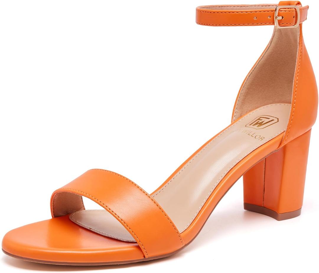 FW FRAN WILLOR Women Open Toe Low Chunky Short Heels Ankle Strap Block Heel Sandals Party Dress Wedding Pump Shoes, Size 7 