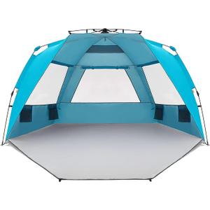 Easthills Outdoors Instant Shader Enhanced Deluxe XL Beach Tent Easy Set Up 4-6 Person Popup Sun Shelter 99" Wide for Family UPF 50+ Double Silver Coating with Extended Zippered Floor Pacific Blue