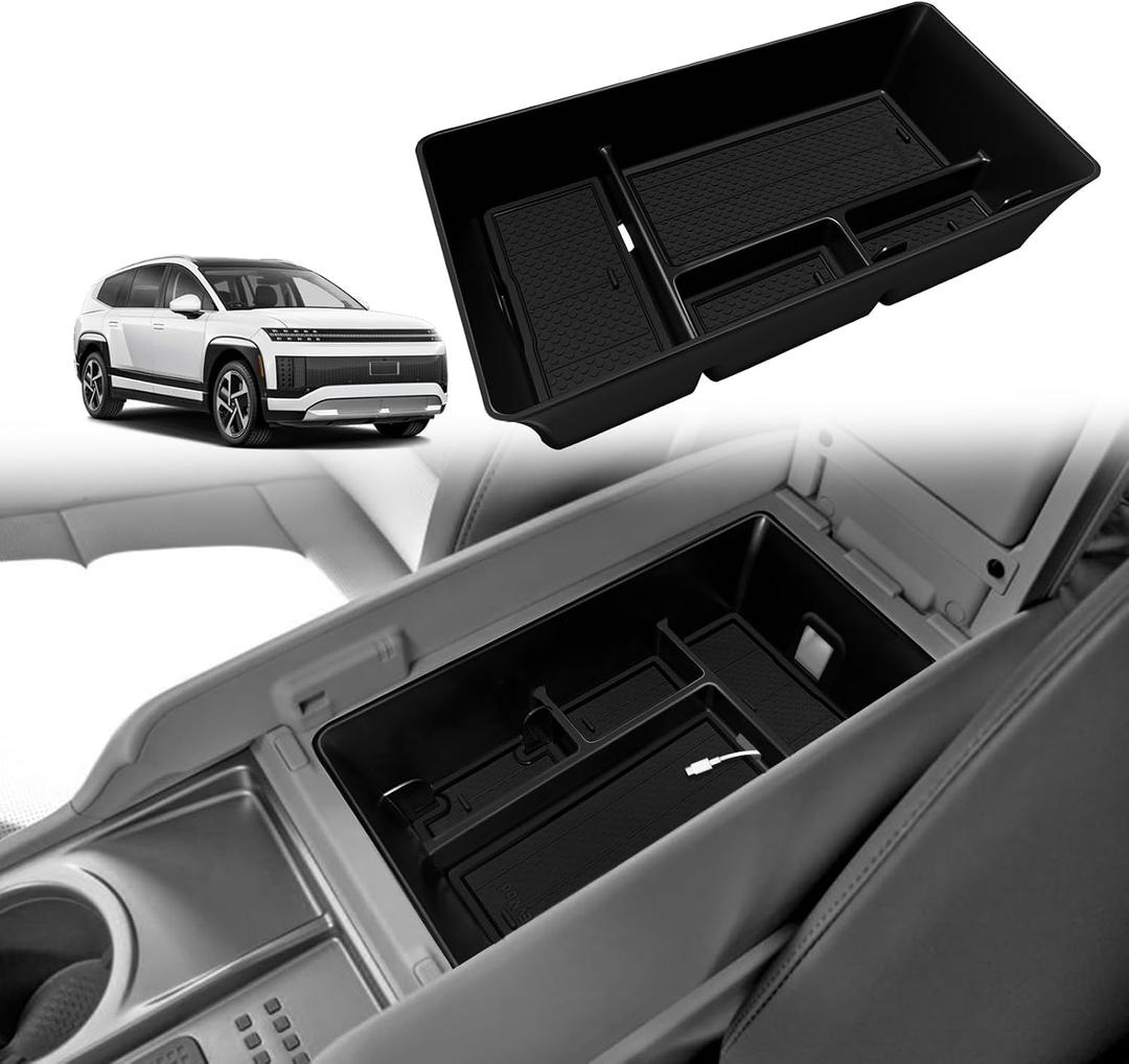 BestEvMod Center Console Organizer Compatible with Hyundai Ioniq 9 2026+ Interior Accessories Armrest Tray Storage Box ABS Material with PVC Trim