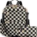 Checkered Backpack Purse for Women Plaid Back Pack Purses Leather Backpack Bags Handbags for Travel Work (Black)