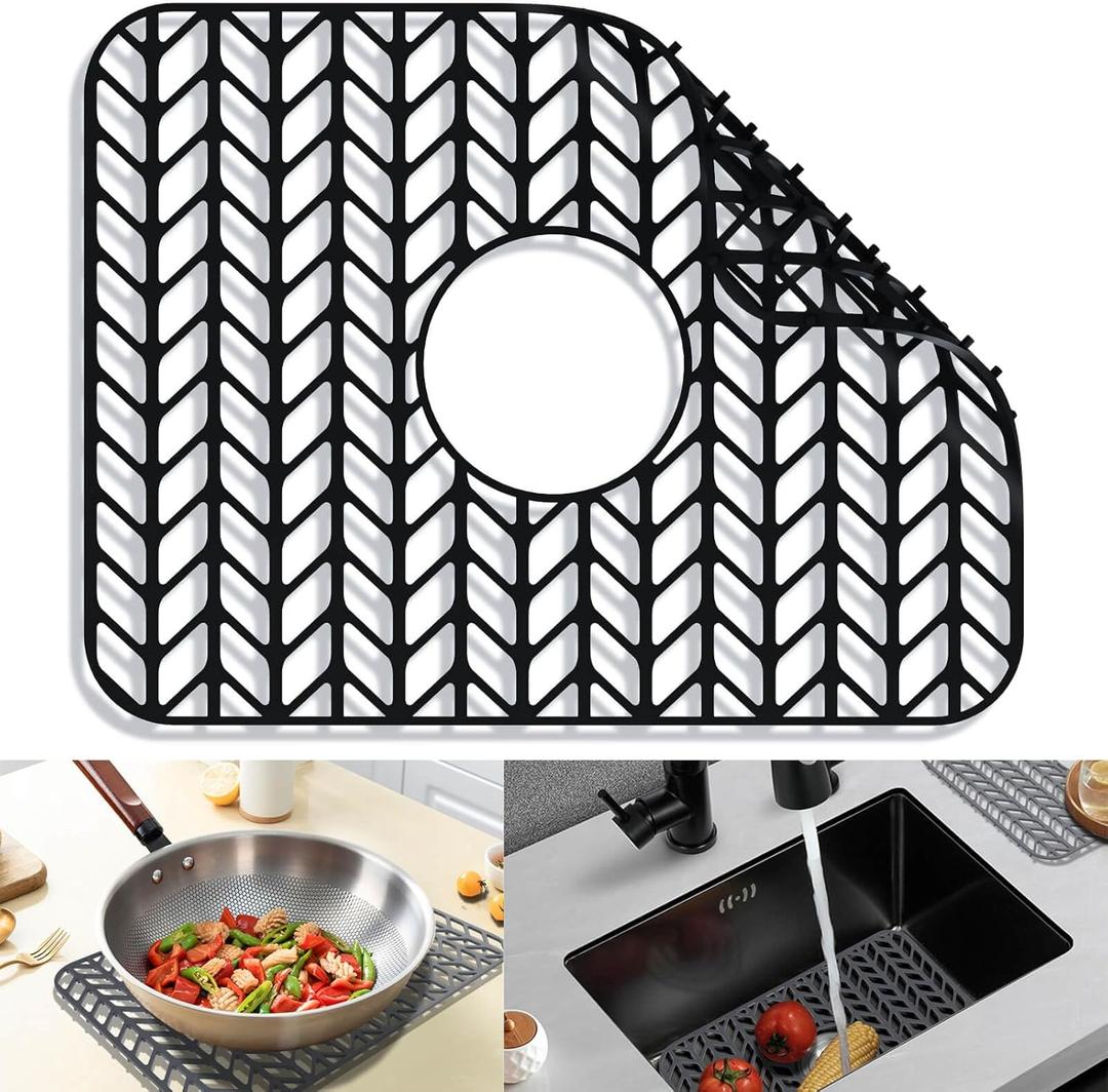 Sink Silicone Mat Protector Kitchen - JOOKKI 16.2‘’×12.5‘’Sink Protectors for Kitchen Sink Farmhouse Kitchen Sink Mats Accessories Protector Stainless Steel Kitchen Sink for Bottom (Black)