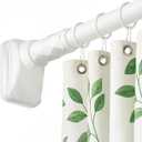 Shower Curtain Rod (27-47 Inch) Spring Loaded curtain rod, No-Drill, Non-Slip, Stainless Steel & Rust-Resistant Telescopic Pressure Mounted Curtain Rods for Bathroom, Window, Closet, Bedroom. (White)