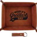 Fathers Day Presents from Son Daughter Kids, Funny Personalized Anniversary Birthday Gift for Dad Men Him Step Dad Papa, Unique Cool PU Leather Valet Tray and Keychain for Dad Grandpa Husband