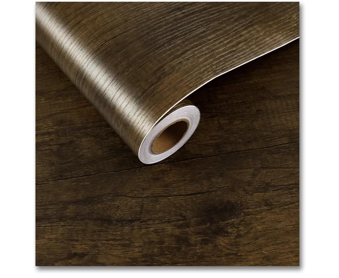 CRE8TIVE 24"x118" Dark Brown Wood Wallpaper Peel and Stick Wide Wood Grain Contact Paper Self Adhesive Removable Durable Thickened Textured Wood Vinyl Wrap for Countertop Cabinet Dresser Furniture