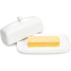 Sweese Butter Dish with Lid, Porcelain Butter Keeper, 7.8 Inch Butter Holder with Handle Cover, Butter Container Perfect for East West Coast Butter, White