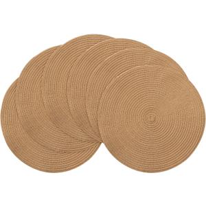 Floroom 15 Inch Round Braided Placemats Set of 6, Washable Heat Resistant Cotton Polyester Circle Place Mats for Kitchen Dining Table - Brown