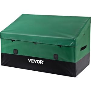 VEVOR Outdoor Storage Box, 100 Gallon Waterproof PE Tarpaulin Deck Box w/Galvanized Frame, All-Weather Protection & Portable, for Camping, Garden, Poolside, and Yard, Black & Green
