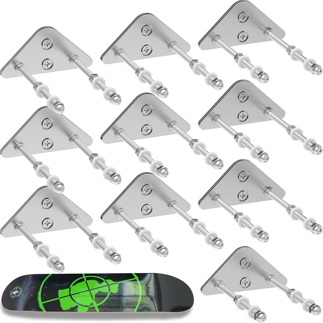 Skateboard Wall Mount Display(10 Packs),Aluminum Skateboard Hanger with Two Screw Holes,Skateboard Deck Storage for Home Decor, Skateboard Display Decor