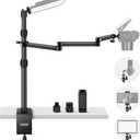 NEEWER Upgraded Overhead Camera Rig with Trifold Camera Boom Arm (Max Load 2lb), 47"/1.2m Telescopic Desk Mount Stand (Max Load 8.8lb) with Phone Clamp Ball Head for LED Light Webcam Mic, TL253A+MH022