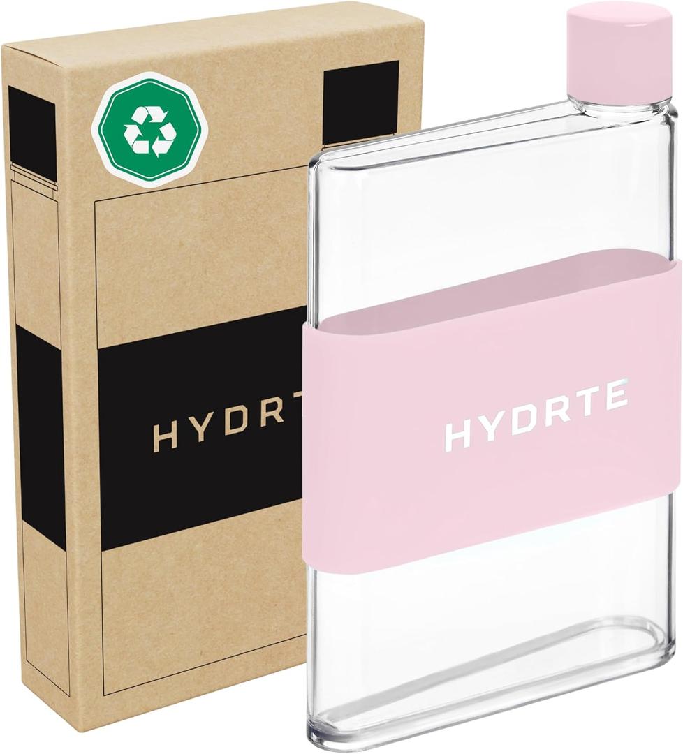 Flat Water Bottle 13 oz - Leak Proof, Slim Design for Purse - Cute BPA-Free Square Bottle for Women and Men (13 Ounces, Champagne Pink)