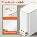 Small Bathroom Trash Can with Lid Soft Close, 5L / 1.3 Gallon Slim Garbage Can with Removable Inner Bucket, Step Stainless Steel Trash Bin for Office, Bathrooms, Bedroom, Living Room (White)
