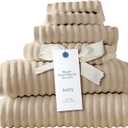 Blue Loom Ribbed Bath Towels Set, 100% Cotton 600GSM, Soft Absorbent Durable 2 Bath Towels, 2 Hand Towels, 2 Wash Cloths for Bathroom - Mason (58" x 30" inch Towels) (Ivory, 6 Piece)