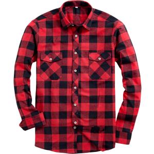 Alimens & Gentle Men's Button Down Regular Fit Long Sleeve Plaid Flannel Casual Shirts (Large Tall, Red/Black Plaid)
