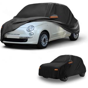All-Weather Waterproof Car Cover - UV-Resistant Outdoor Full Exterior Protection for Fiat 500 2007-2022 Aluminum Film Black with Right Side Zipper