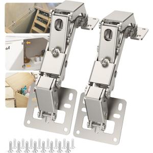 Furniware 1 Pair 170 Degree Frameless Soft Close Cabinet Hinges, Heavy Duty Hidden Hydraulic Lazy Susan Hinges Concealed for Corner Cabinet, Crawlspace Trap Door, Wardrobe(No Cup Grooving)