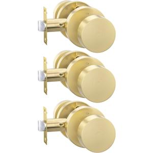 goldenwarm Gold Door Knobs Interior, Heavy Duty Zinc-Alloy Privacy Brushed Gold Interior Door Knobs, Brushed Brass Indoor Doorknobs for Bedroom, Bathroom (3 Pack)