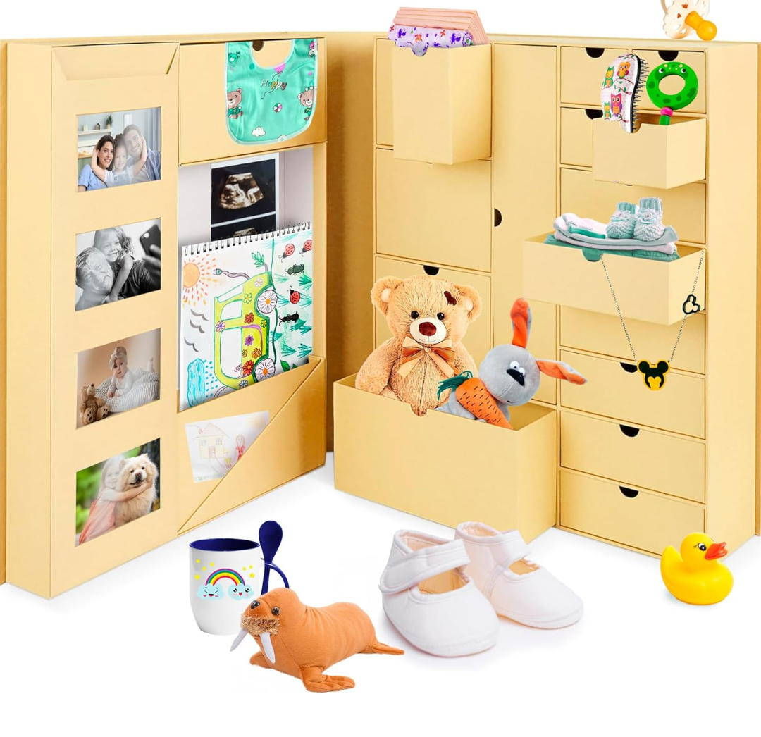 Baby Keepsake Box - Baby Memory Box - Baby Boy Girl Keepsake Box Tins Memory Box Pregnancy Baby Bubbs Storage Box Baby First Year Box Library Baby All-in-One Organizer