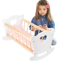 Green Series Kinderplay Baby Doll Crib, Wooden Doll Cradle with Pink Pad, Blanket and Pillow, Baby Doll Bed Toys for 18-Inch Dolls, Doll Furniture Accessories Gift for Ages 3+, White Color