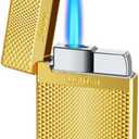 Classic Cigarette Cigar Metal Torch Lighter, Adjustable Flame, Butane Refillable, Windproof, No Gas (Gold)