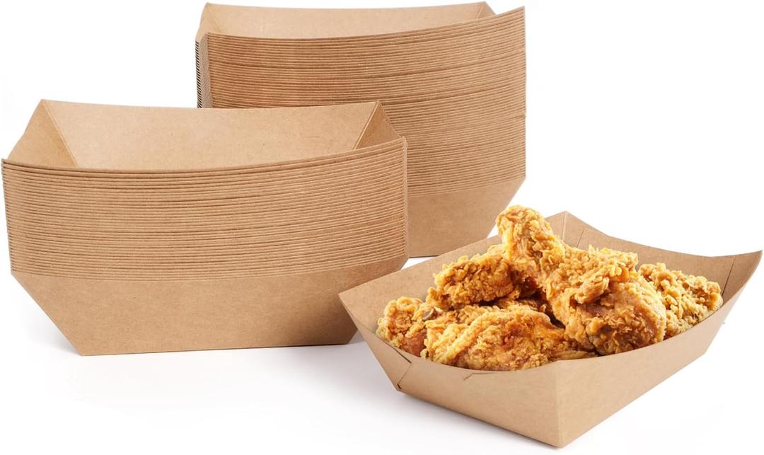 3lb Paper Food Trays, 100 Pack Disposable Paper Food Boat Serving Boats for French Fries Nachos Snack Hot Dog Taco BBQ Popcorn Bachelor Party Picnic