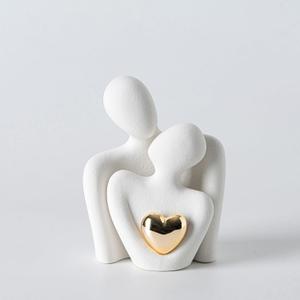 Hugging Couple Statue Ceramic Lover Figurine Home Decor is a Romantic Gift for Her on Wedding Anniversary and Valentines, TV Stand Decoration Knick Knacks for Shelves (M) (M-4.7in)