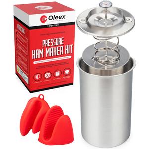 Oleex Lunch Meat Press Mold for Deli Meats-Homemade Ham Maker Meat Press Tool with Cooking Thermometer & Silicone Kitchen Mittens-Multipurpose Stainless Steel Pressure Sandwich Lunchmeat Press Maker
