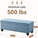 50" Storage Ottoman Bench, Rectangular End of Storage Bench, Upholstered Large Fabric Tufted Ottoman with Storage for Living Room, Bedroom, Entryway,Blue