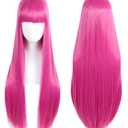 Linfairy Anime Hot Pink long Princess Wig Halloween Costume Cosplay Wig for Women 85CM (1 Count, Rose Red)
