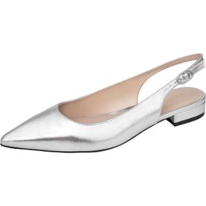 WONDERWAY Women Slingback Flat Pointed Toe Shoes for Dressy,Casual,Work,Wedding (9, Silver)