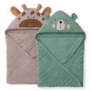 Blissful Diary Muslin Baby Hooded Towel 2 Pack, Soft & Absorbent Bath Towel for Infant, Toddler, Unisex, Baby Gift, Newborn Essentials, Bear & Giraffe